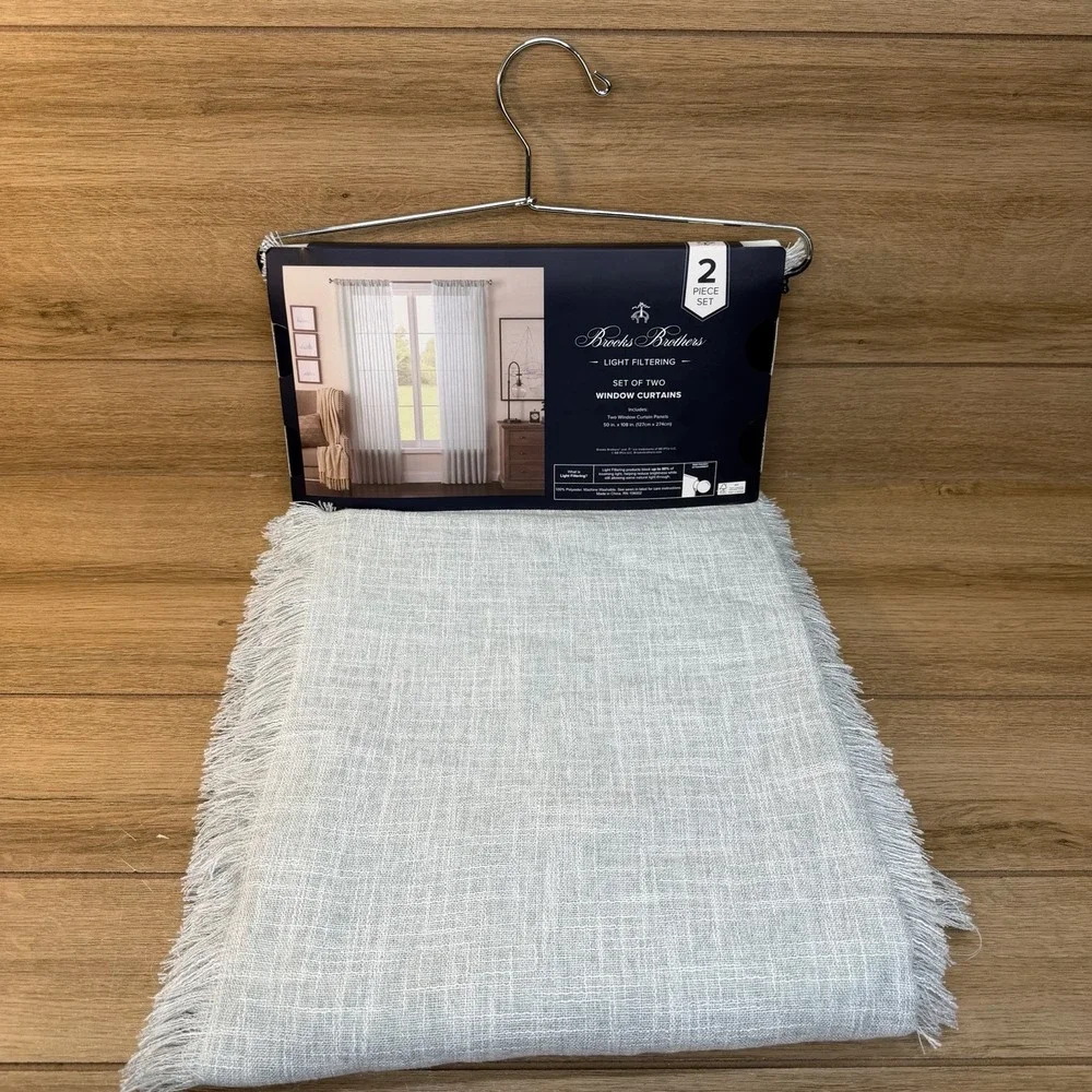 Brooks Brothers Set of 2 Window Curtains Light Blue Fringe Light Filtering Boho